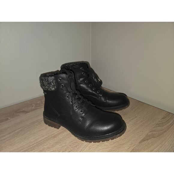 Sean Alan Women's Black Leather Casual Lace-Up Combat Work Boots Size 41 - Picture 1 of 11